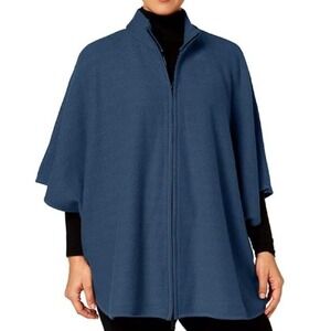 Lagenlook Teal Blue Zip Front Knit Poncho Cape Sweater‎ Drapey Art Teacher